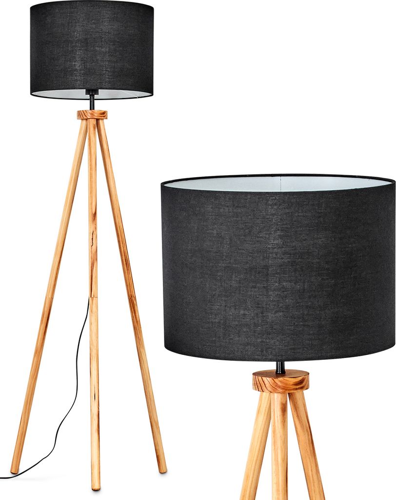Schiavonea Stehlampe mit Holzfuß und Schirm aus Stoff