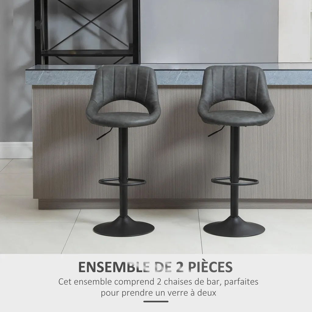 Tabouret de Bar Pivotant Noir avec Repose-pieds Confortable Lot de 2 - 6
