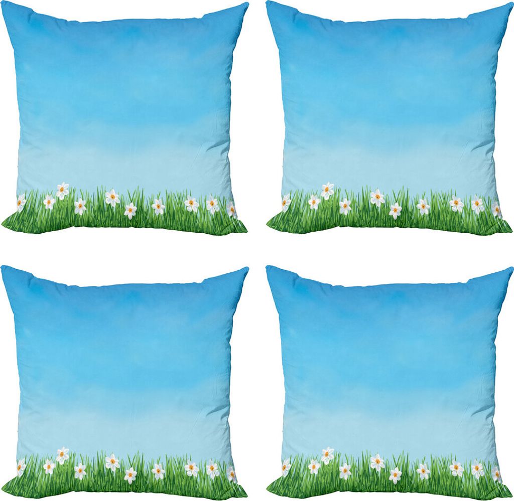 ABAKUHAUS Gras Kissenbezug Set (4 Stück), Blue Skies unscharfer Hintergrund, Moderner Doppelseitiger Digitaldruck, 60 cm x 60 cm, Blau, Grün, Gelb