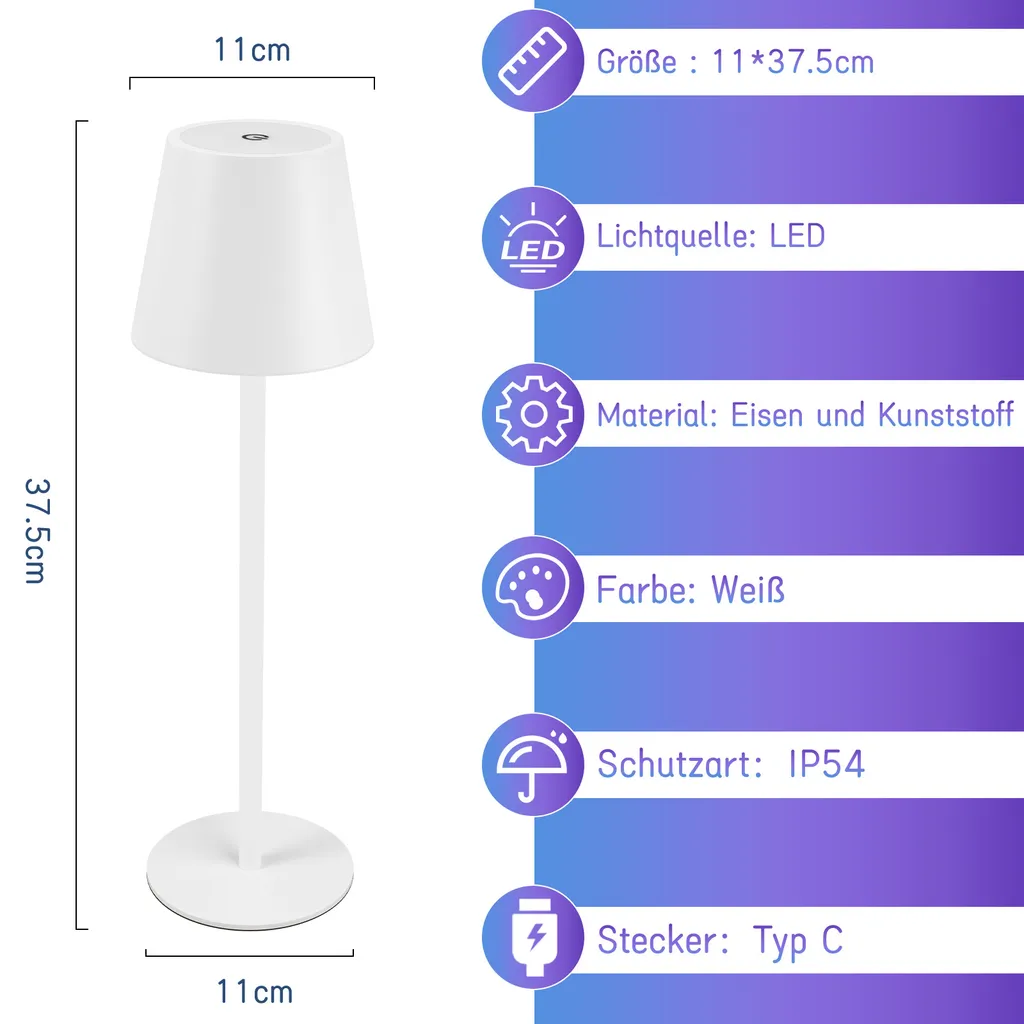 ZMH Lampada da Tavolo LED Ricaricabile: Set 2 Pezzi Touch per Comodino - 3