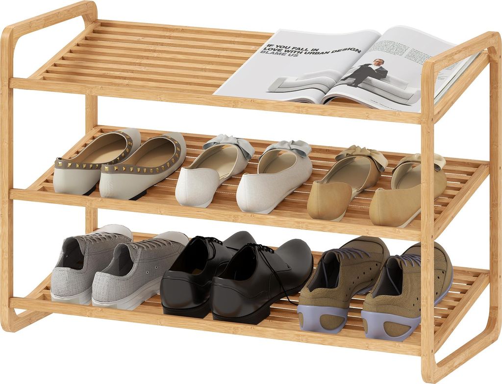 Bambusregal, Schuhregal, Flurregal, 3-stufiges Design, 30 kg Belastbarkeit, Holz