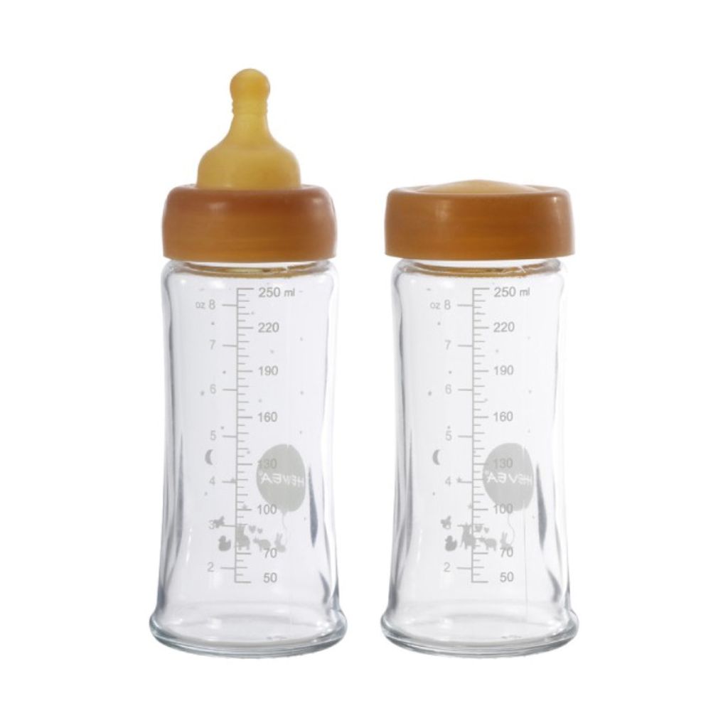 Hevea Glas-Babyflasche 250 ml 2er-Set 100% plastikfrei- weiter Hals