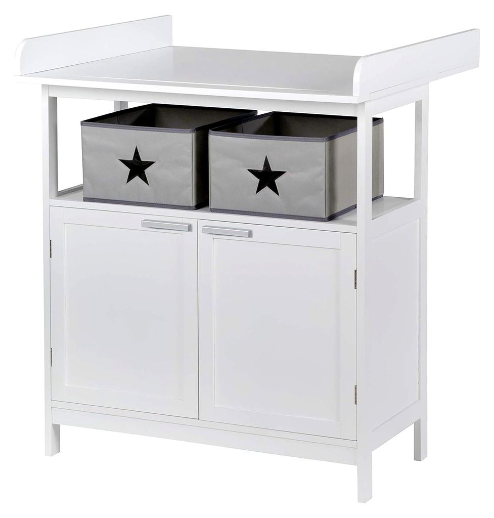 Wickelkommode Hamburg mit abnehmbarem Aufsatz - Wickeltisch mit 2 Türen und 2 Boxen - Babykommode mit Wickelhöhe 92 cm - Holz weiß