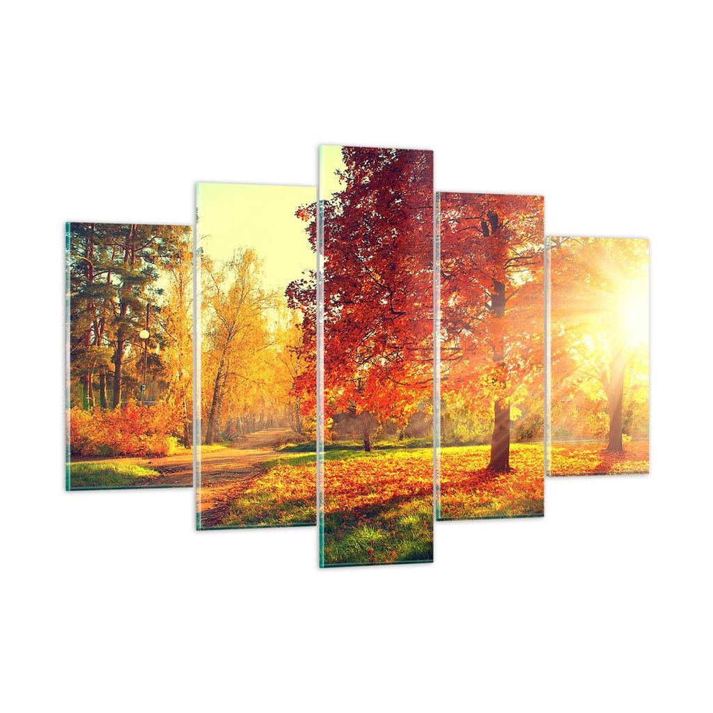 Bilder auf glas - Park Herbst Baum - 150x100cm - Glasbilder - Wandbilder - Kunstdruck - zum Aufhängen bereit - Wanddekoration aus Glas - Glas Bild...