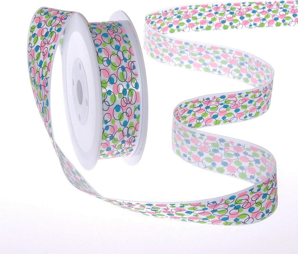 Dekoband "Bubbles" Grün-Blau-Rosa 25mm - 20m - 53940-25-20-607