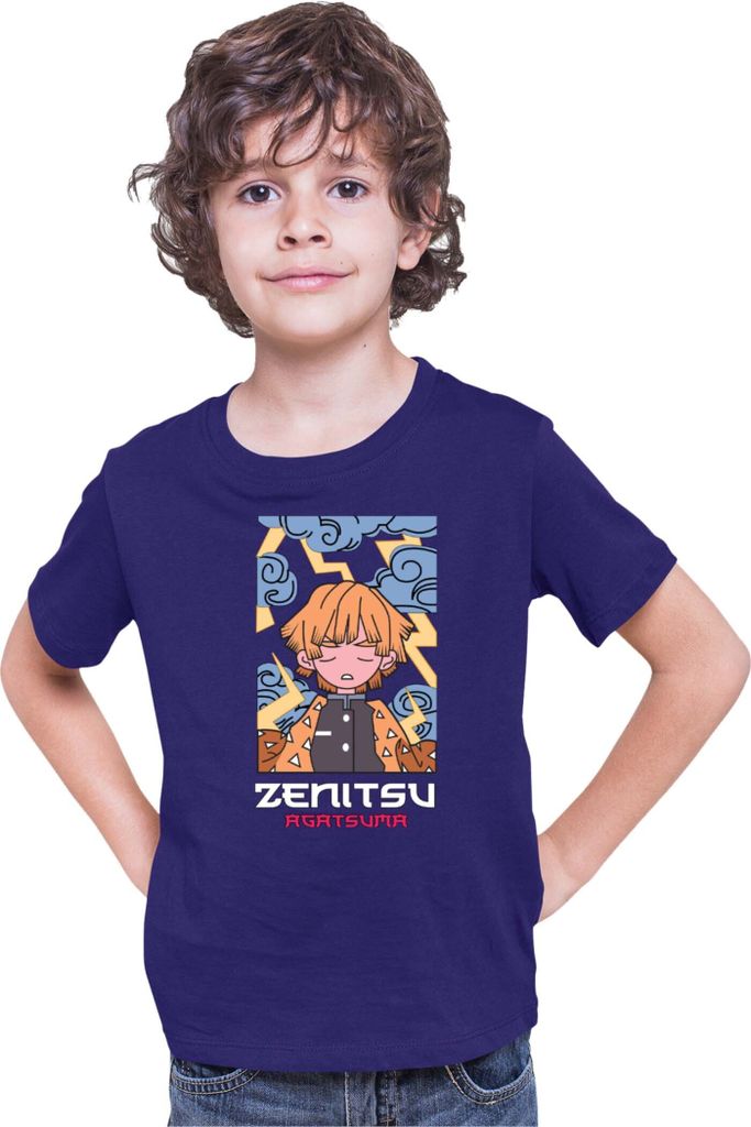 Kinder T-Shirt Japan Anime Manga Demon Anime Slayer Zenitsu Agatsuma 03, 12-13 Jahr - 152 / Dunkelblau