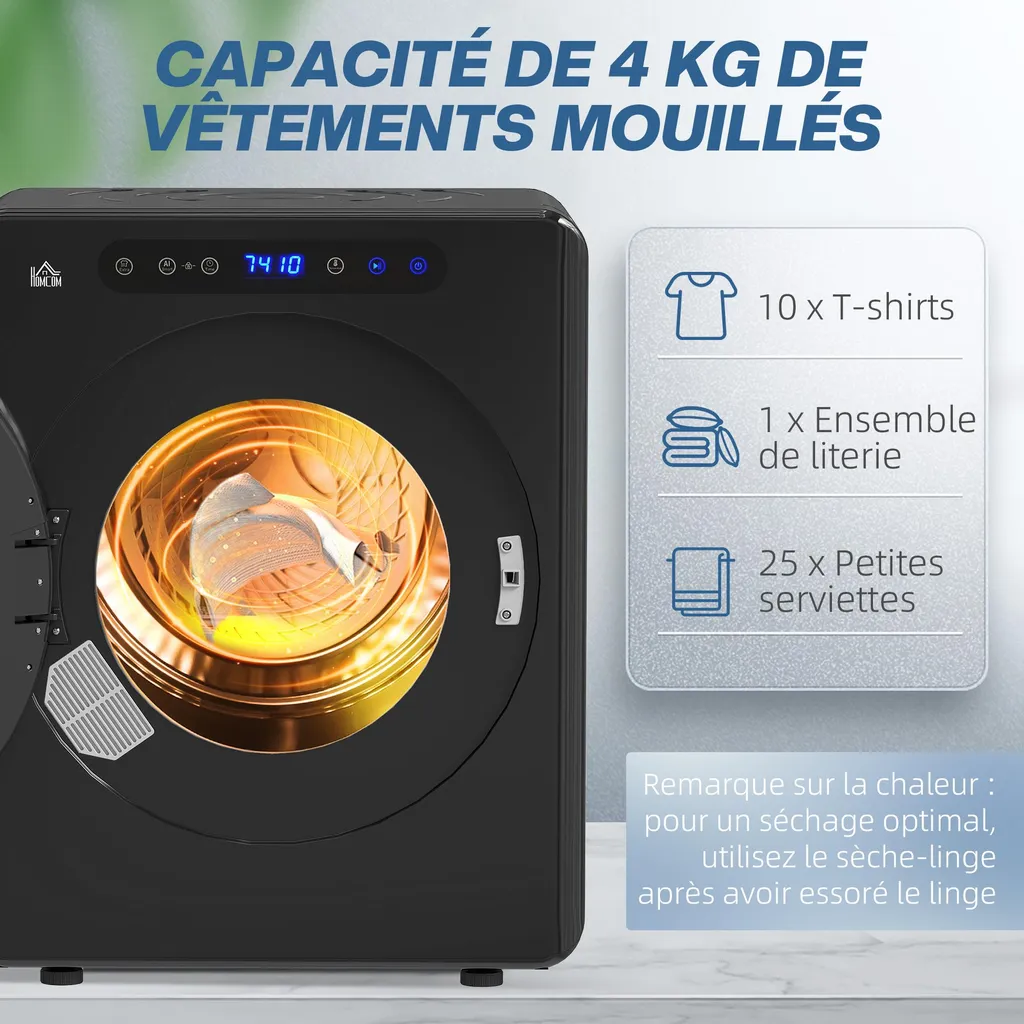 Petit sèche-linge électrique 3kg avec 6 modes de séchage rapide