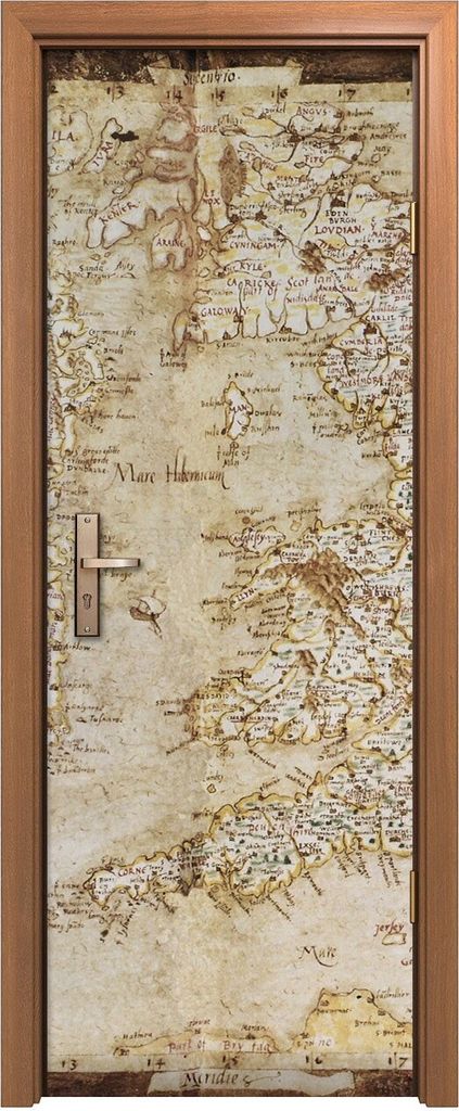 Türposter 70x200 cm Türaufkleber Türtapete Türfolie Klebefolie Nachbildung Karte Alt-England Insel