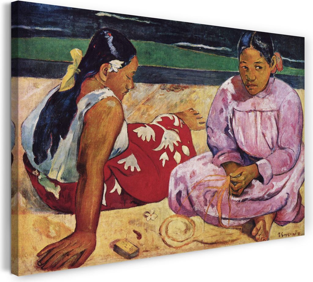Leinwandbild (120x80cm): Paul Gauguin - Tahitische Frauen (oder Frauen von Tahiti) am Strand, echter Holz-Keilrahmen inkl. Aufhänger, handgefertig...