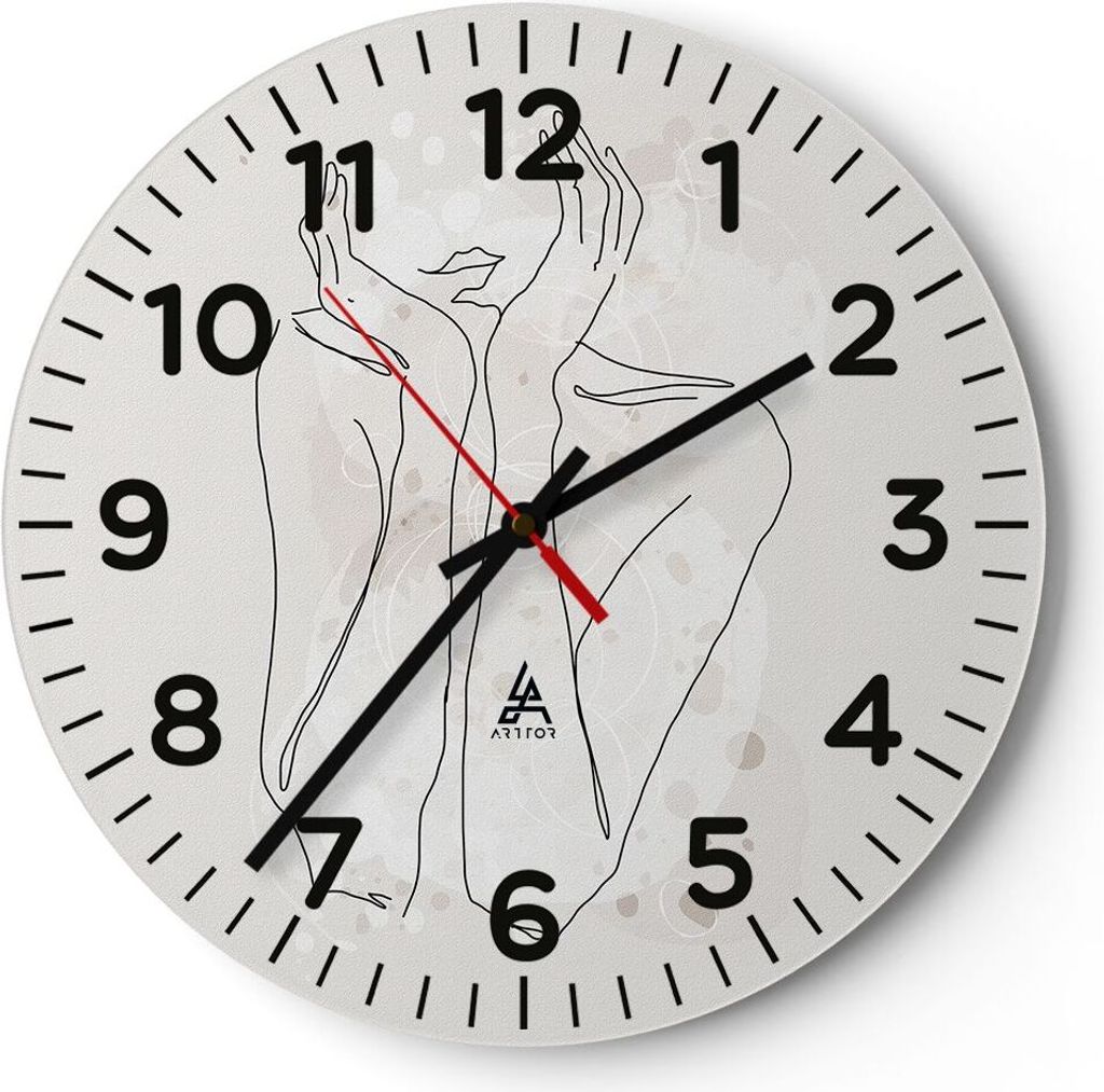 Wanduhr - Rund - Glasuhr - Grafik Frau Licht - 40x40cm - Schleichendes Uhrwerk - Lautlos - zum Aufhängen bereit - Dekoration Modern - Wanddekorati...
