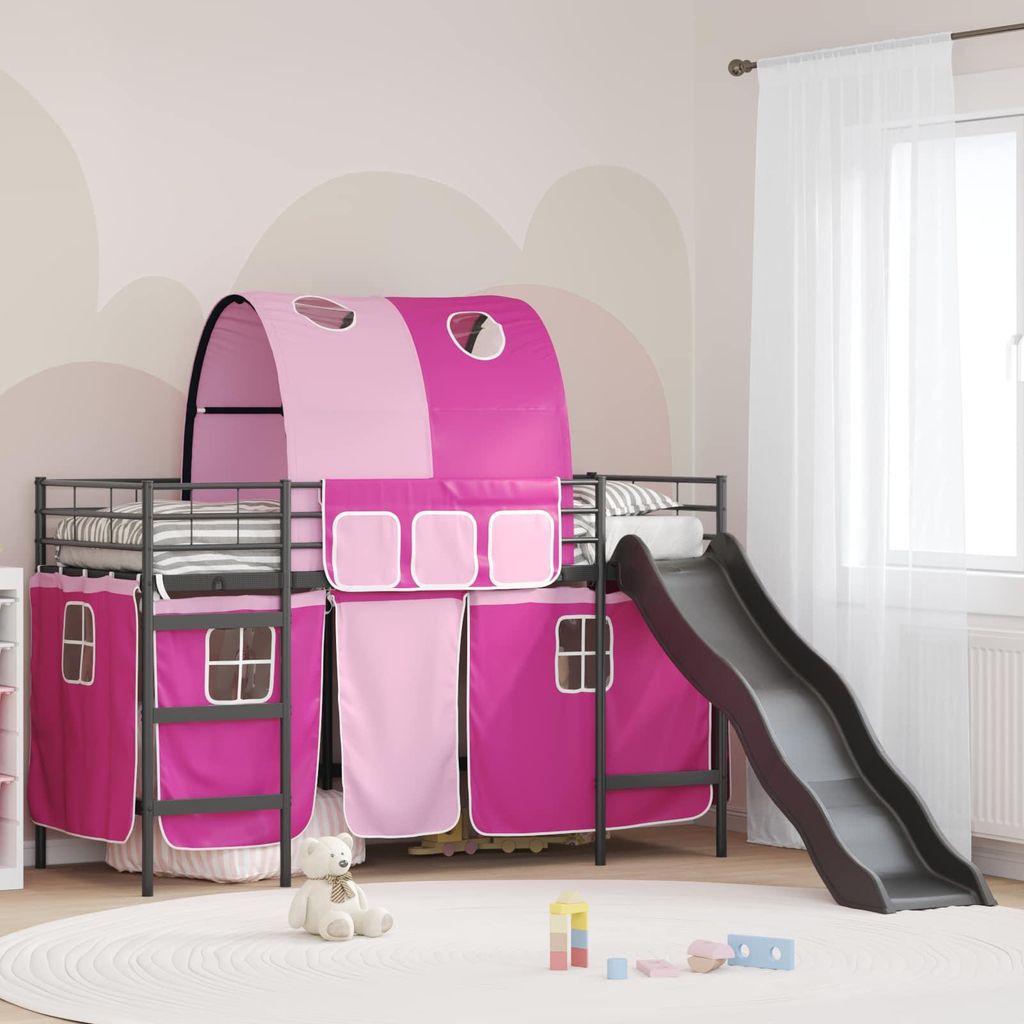 "Schlussverkauf" Einzelbett 1 PLACE - Kinder-Etagenbett Schwarz und Pink 74,5x190 cm Metall C3230