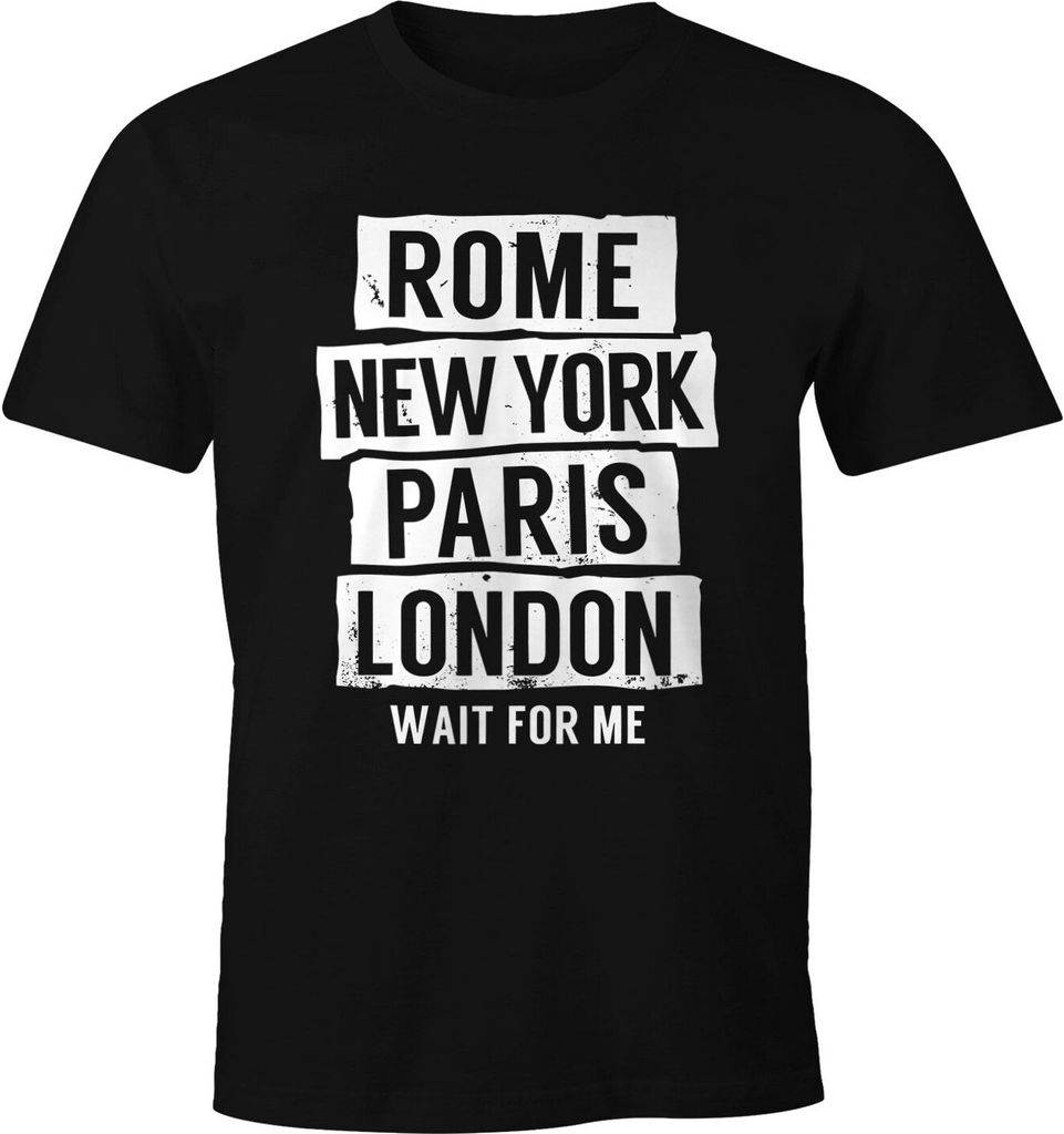 Herren T-Shirt Rome New York Paris London Wait for me Reise Shirt Moonworks schwarz M