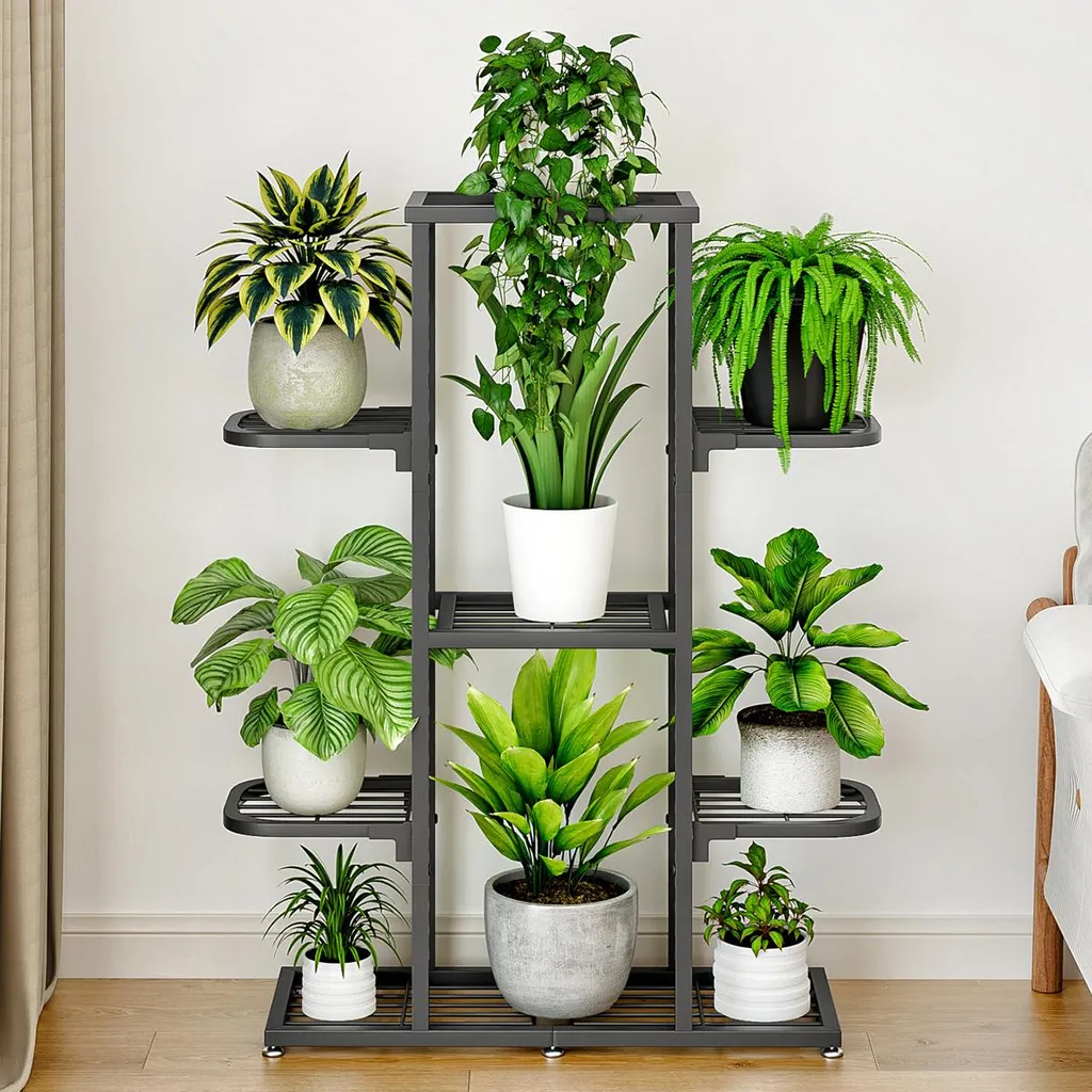 Étagère à fleurs d'angle 5 tablettes support de plantes intérieur noir - 4