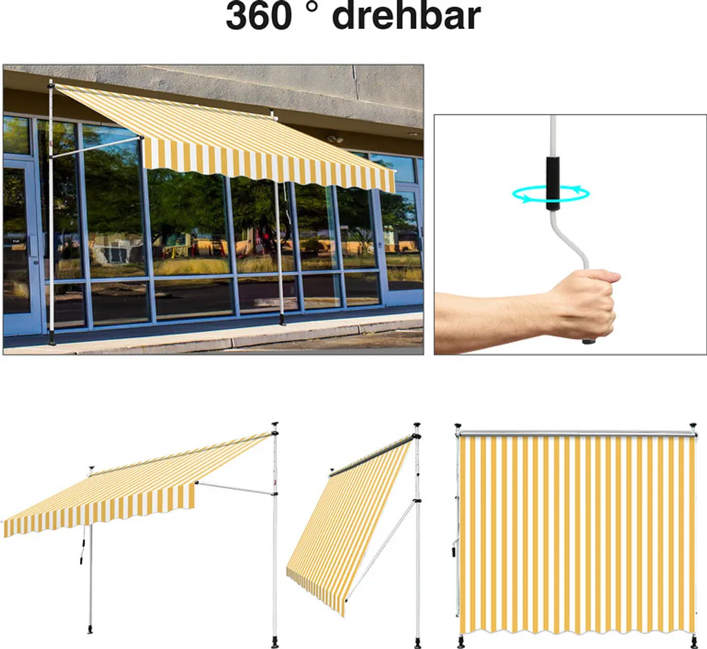 Tenda da sole SWANEW resistente ai raggi UV e all'acqua, retrattile 3M, gialla e bianca - 6