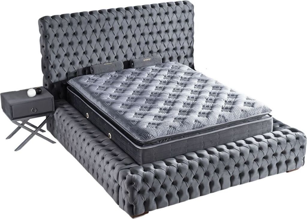 OXFORD Polsterbett 160x200 - Farbe: Grau - Set: Bettkasten-Kopfteil - Matratze