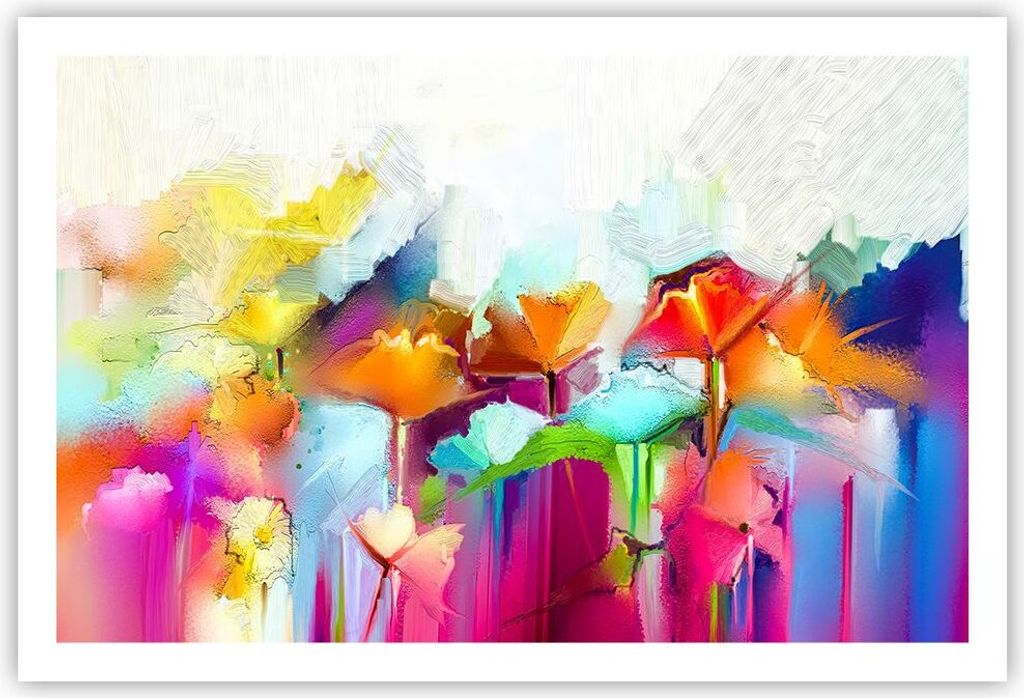 Poster - Poster ohne Rahmen - Blumen Wiese Sommer - 91,5x61 cm - Wand Bild - Wanddeko - Wandbilder - Kunstposter - Wandposter - Bilder - Kunstdruck...