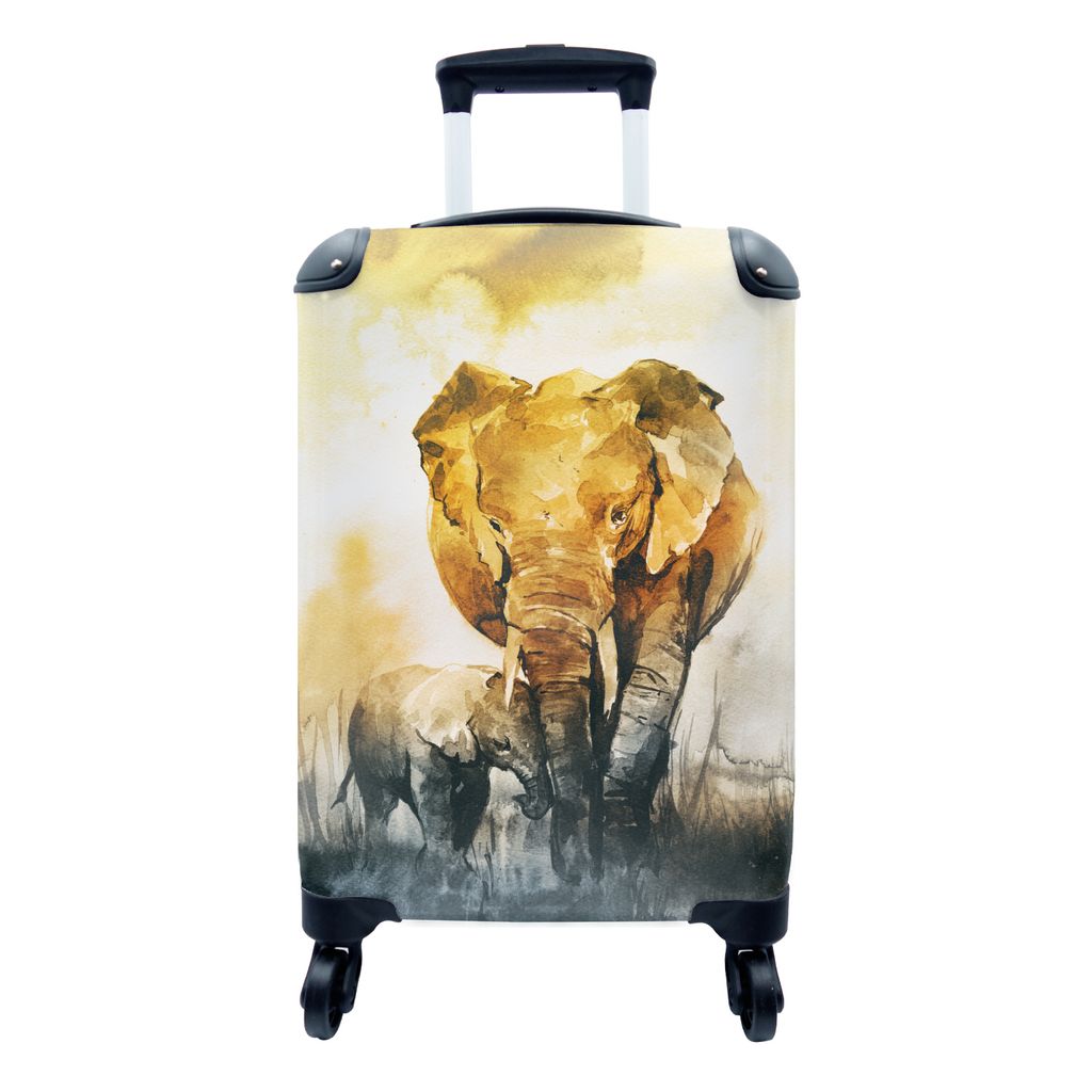 Koffer Handgepäck Trolley Kindertrolley Reisekoffer Kinderkoffer Kindermotiv Dschungel Elefant Extra Leicht 35x55x20 cm