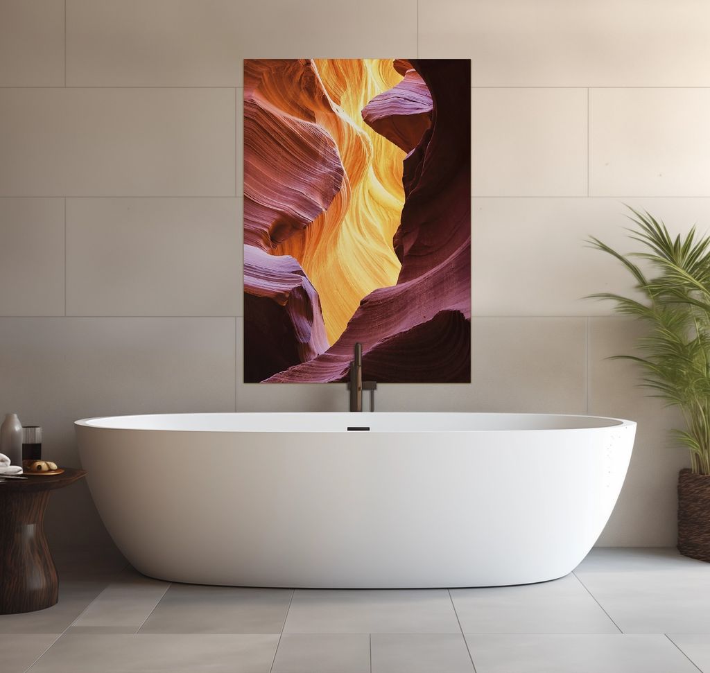 Wallario wasserfestes Poster selbstklebend 70 x 100 cm, Schlucht aus Sandstein in Arizona Antelope Canyon, Badezimmerposter Spritzschutz mit Hochgl...