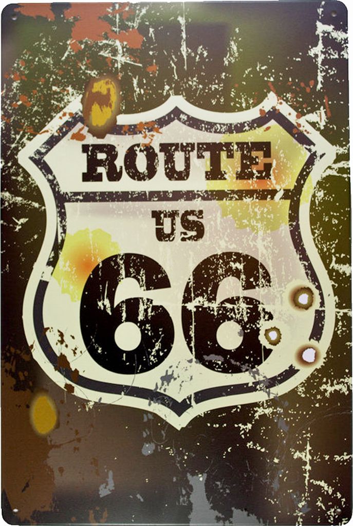 Retro Blechschild 20 x 30 cm US Route 66 Schild Road Trip durch die US Staaten Amerikas Deko Lustige Sprüche Bilder