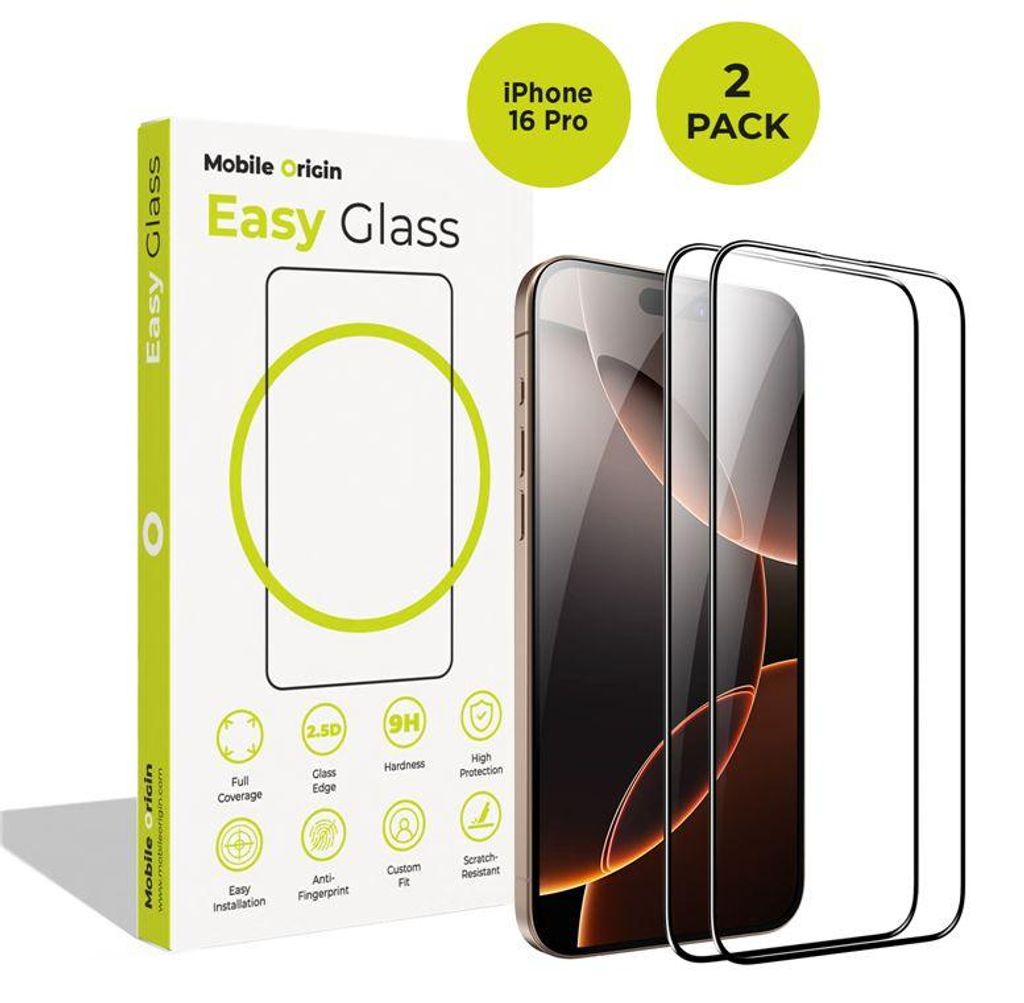 Mobile Origin FRL-EG-I16PRO-2PK, Apple, iPhone 16 Pro, Wasserabweisend, Kratzresistent, Transparent, 2 Stück(e)