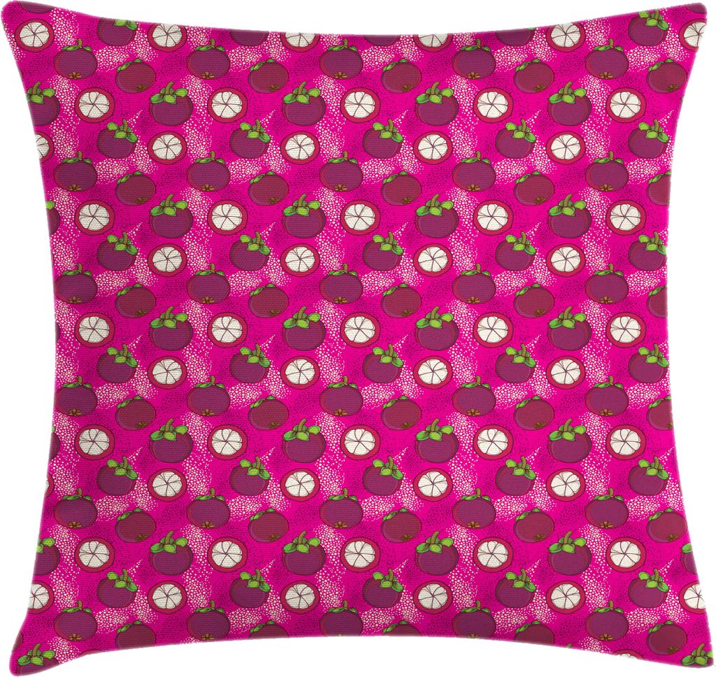 ABAKUHAUS Obst Kissenbezug, Garcinia Mangosteen Asian Staude im Doodle-Kunst-Art, 60 x 60 cm, Pink Lila