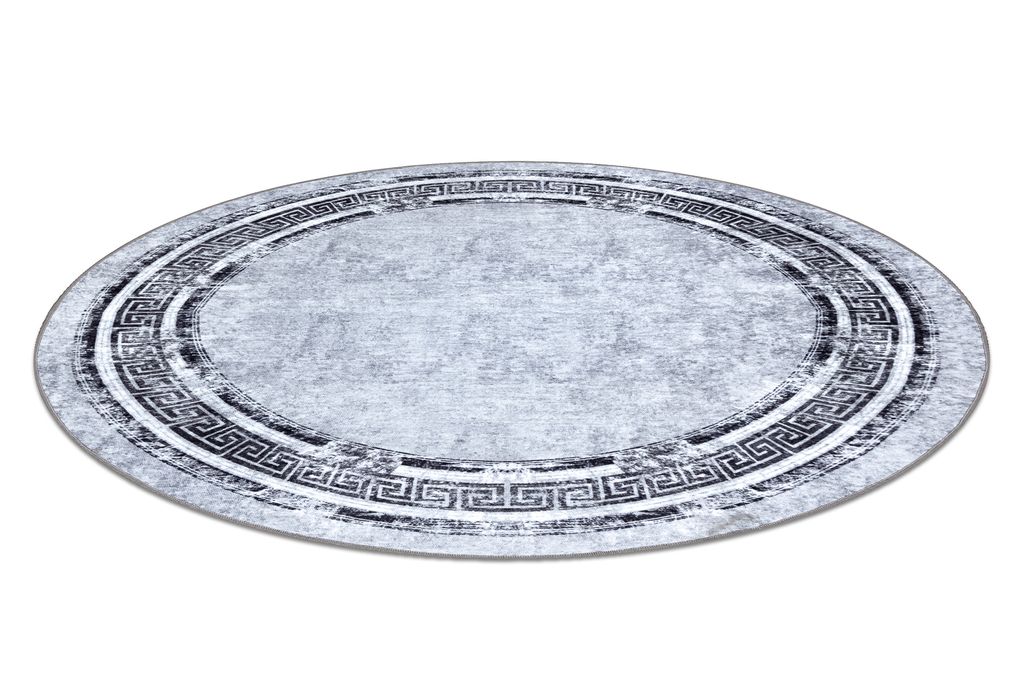 MIRO 51254.802 Kreis Waschteppich Marmor, griechisch Anti-Rutsch - grau / schwarz Grau rund 120 cm