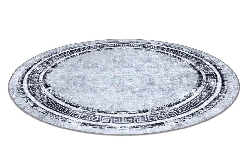 Tapis rond antidérapant motif grec et marbre gris MIRO lavable 100cm
