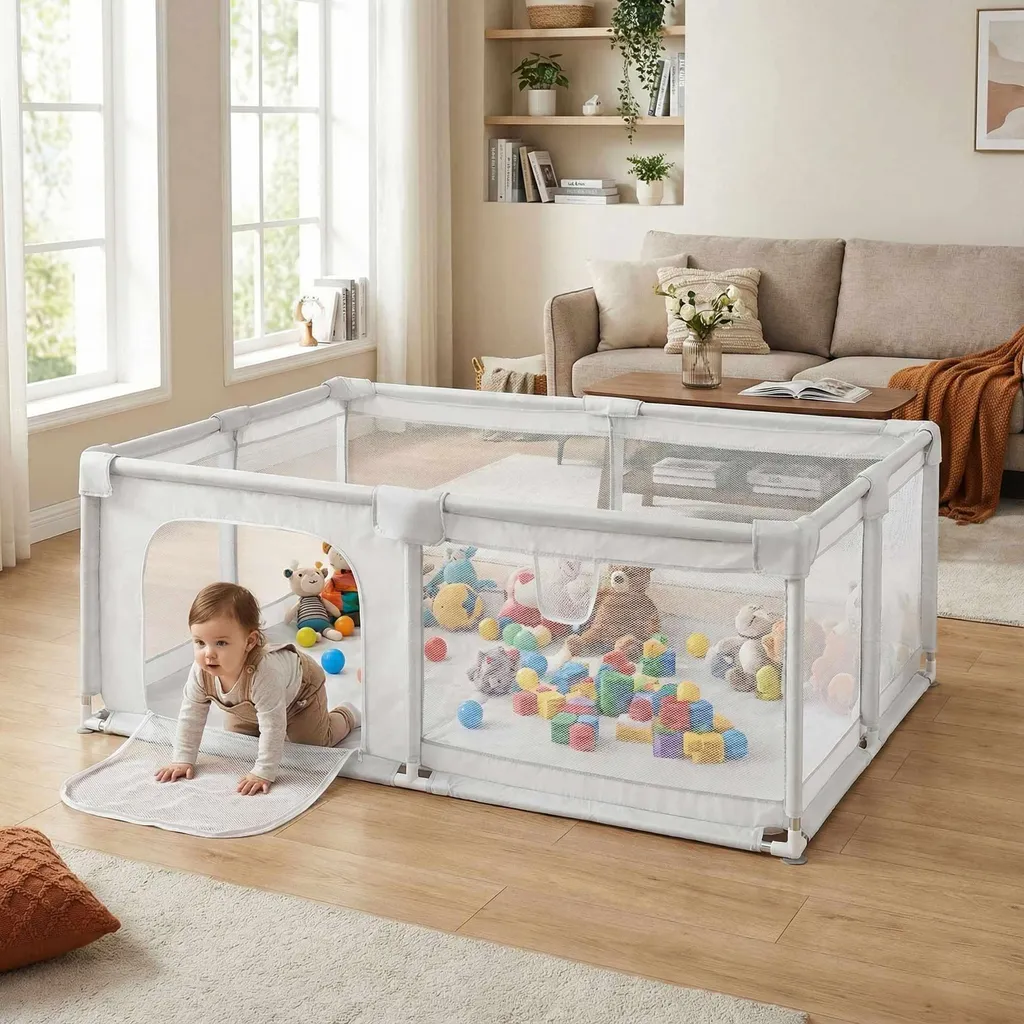 Espace de jeu parc bébé 140 x 200 cm pour maison et voyage en gris