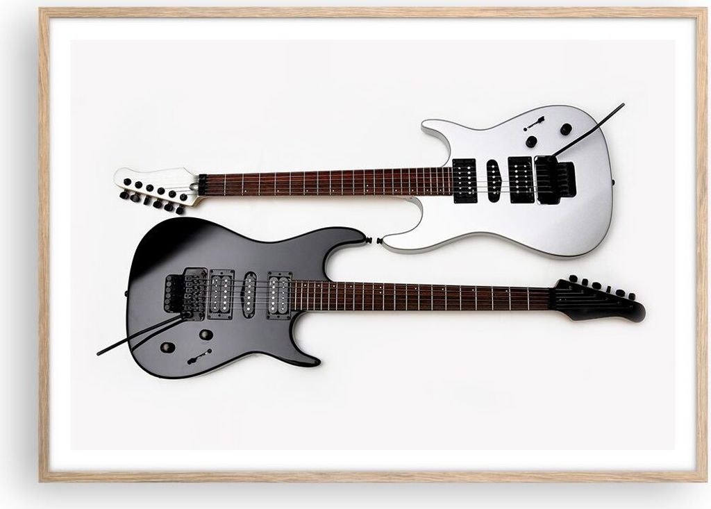 Gerahmtes Poster - Rahmen in heller Eiche - E-Gitarren Streicher Musikinstrument - 100x70 cm - Wand Bild - Wanddeko - Wandbilder - Wandposter - Bil...