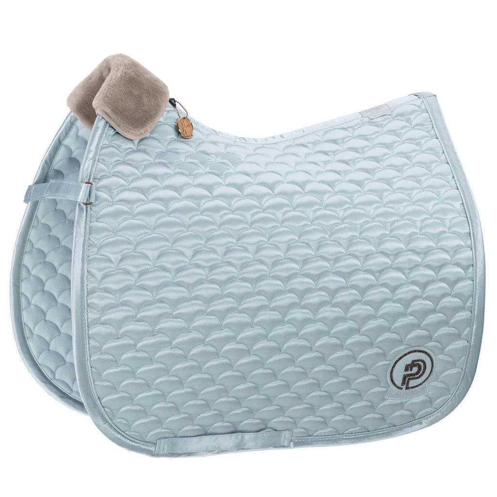 Eskadron Platinum Schabracke " SATIN CLOUD " mit edle Polyester - Biese Form - Dressur Farbe - powder blue