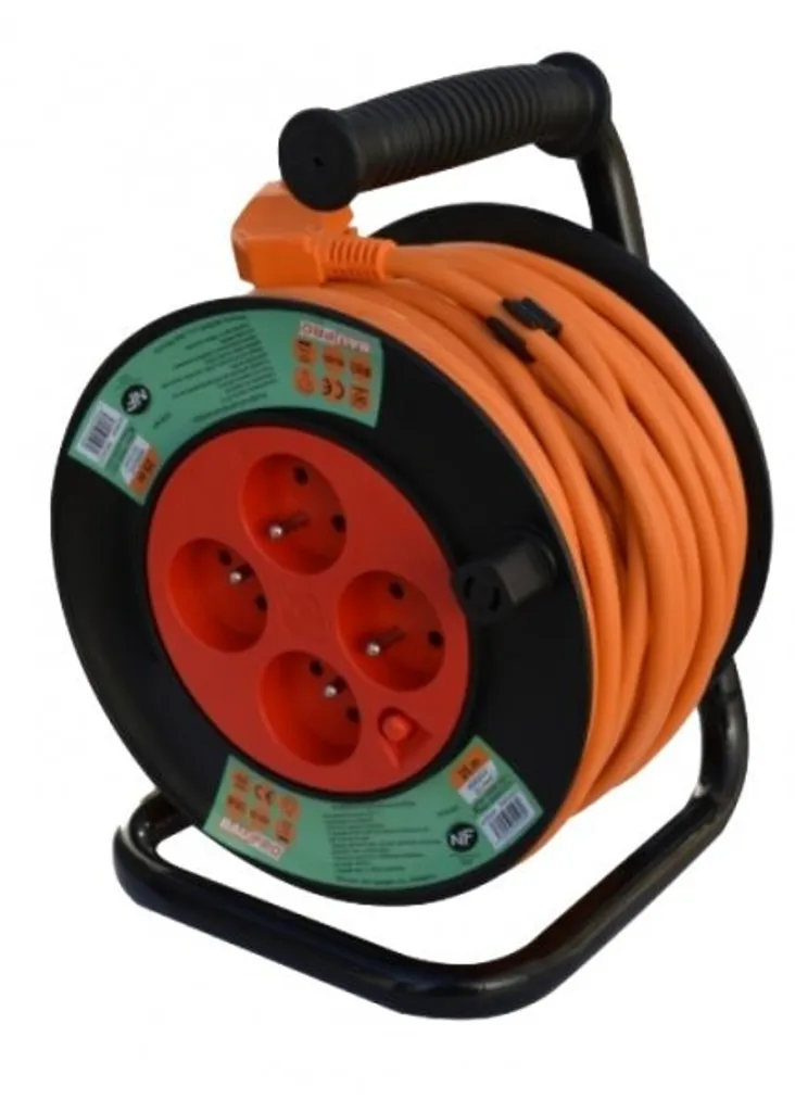 Câble d'extension 25m haute portée 4 prises IP20 avec protection enfants