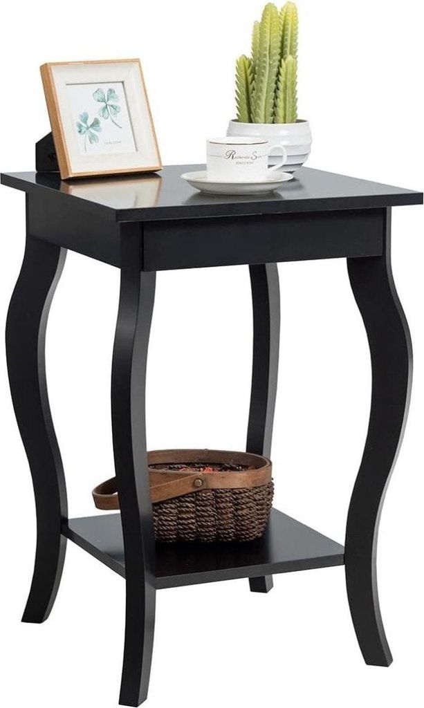 Beistelltisch mit Ablage mit geschwungenen Beinen Sofatisch Kaffeetisch 40 x 40 x 60 cm Schwarz