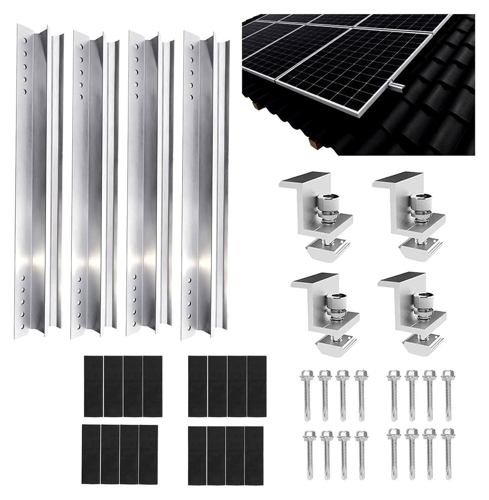 4-teiliges Set für die Montage von Solarmodulen, Aluminium Montageschienen für Photovoltaik, Befestigungsschienen für Solarpanels auf Dächern v...