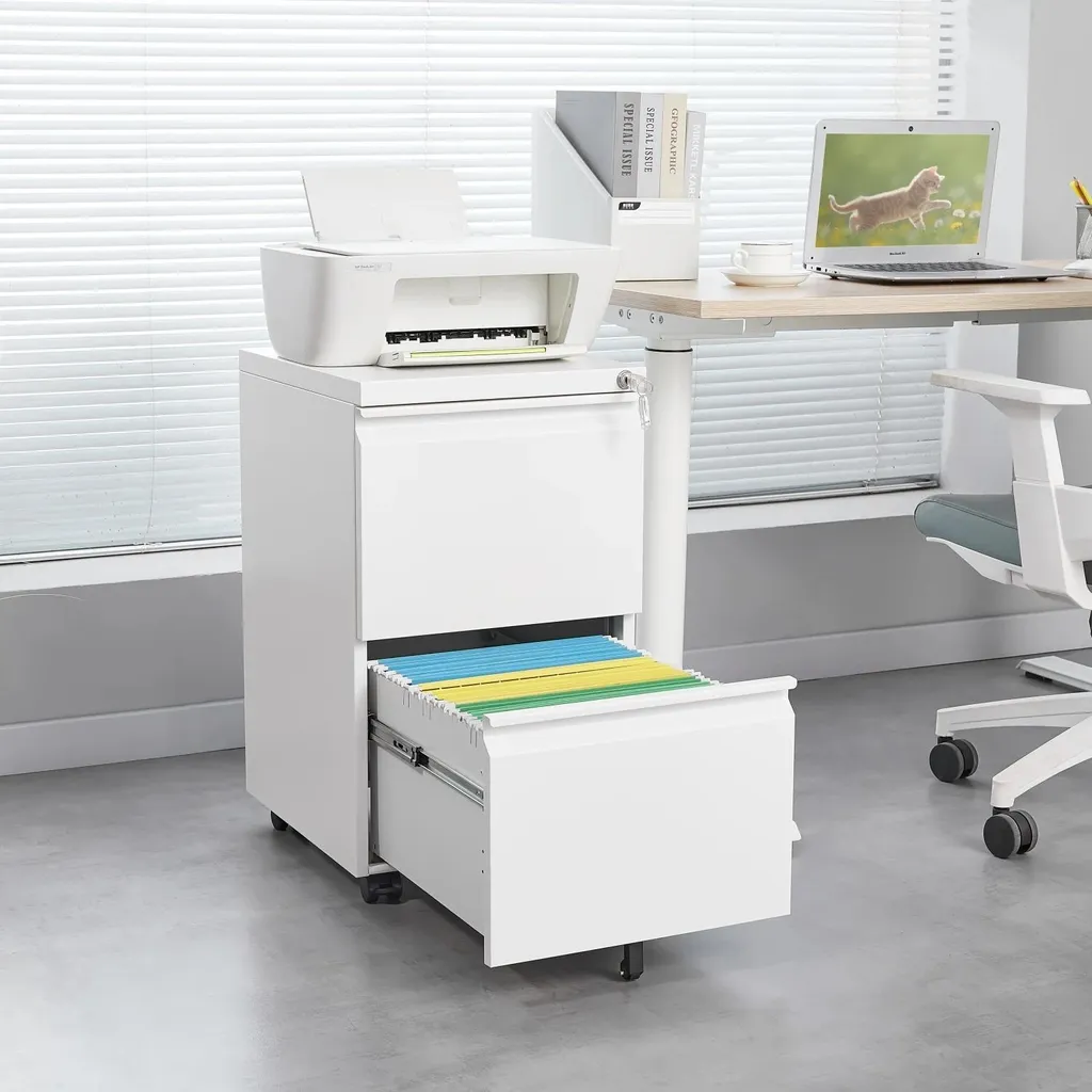 Meuble de rangement bureau : caisson mobile métallique 2 tiroirs