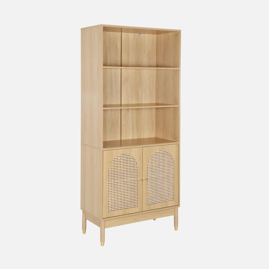 sweeek - Regal Bücherregal Holzdekor und Rattan-Geflecht 4 Produktbild 