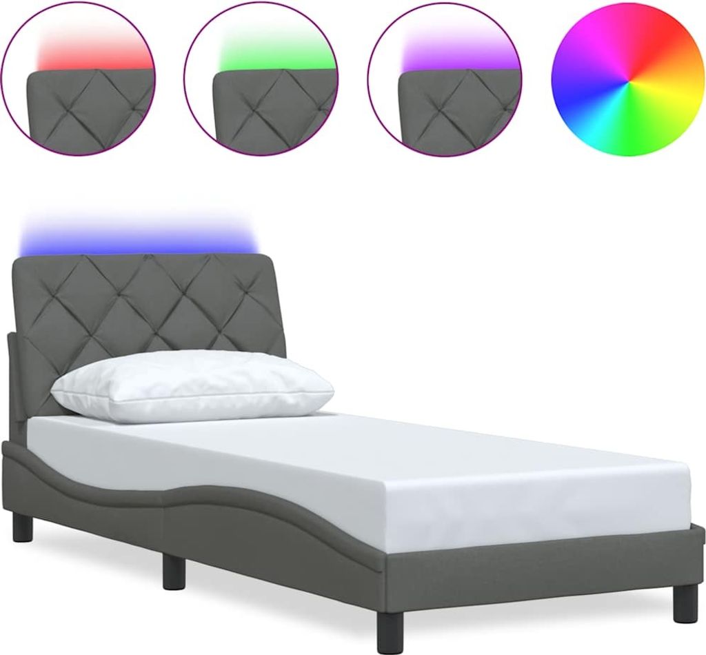 Bettgestell mit LED ohne Matratze Dunkelgrau 80x200 cm Stoff