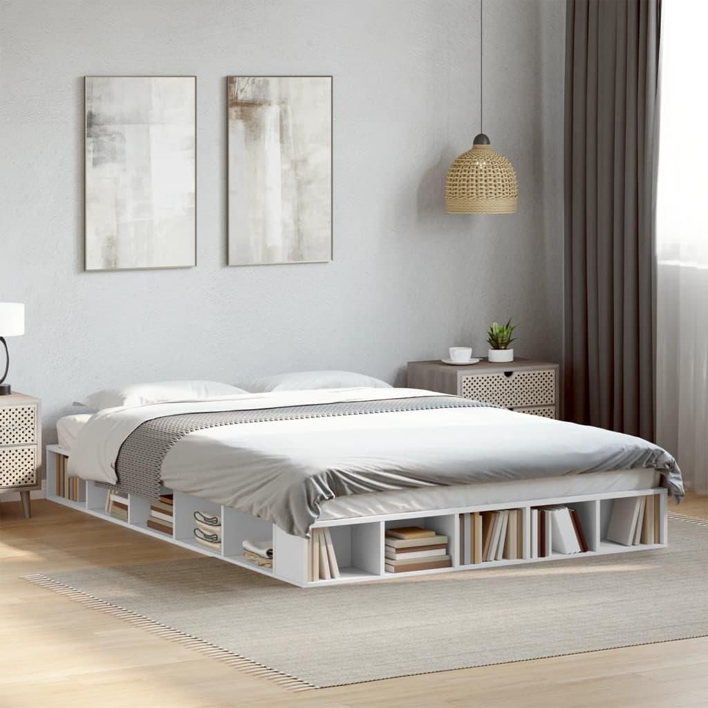 Rama łóżka biała 140x200 cm materiał drewnopochodny Zdjęcie produktu 