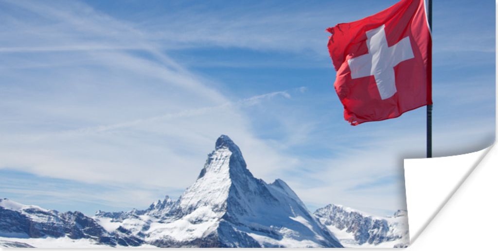 MuchoWow Poster Schweizer Flagge am Matterhorn in der Schweiz 80x40 cm - Wanddeko