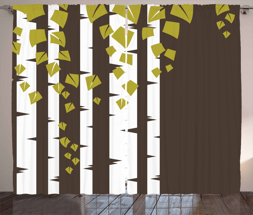ABAKUHAUS Abstrakt Rustikaler Gardine, Silhouette des Baumes, Schlafzimmer Kräuselband Vorhang mit Schlaufen und Haken, 280 x 225 cm, Weiß Braun ...