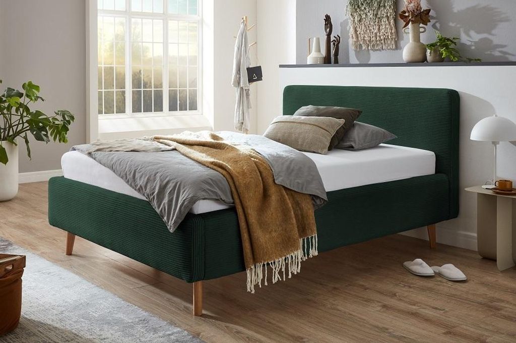 Bett Madras 160x200cm mit Lagerung Rippe Samt - dunkelgrün