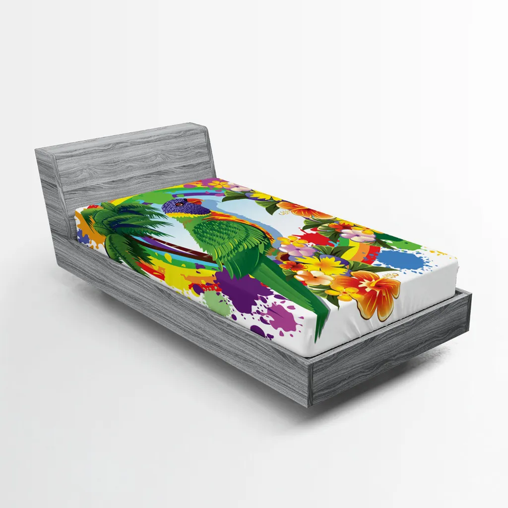 Drap-housse Imprimé Tropical Perroquet en Microfibre - 180x200 cm