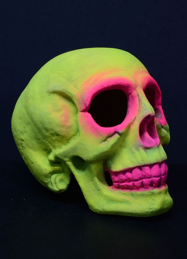 PSYWORK XXL Schwarzlicht Deko Schädel Neon Gelb-Pink