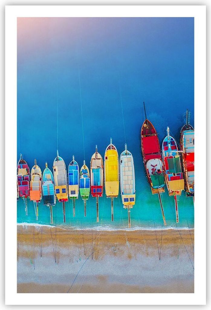 Poster - Poster ohne Rahmen - Schiffe Strand Perspektive - 61x91,5 cm - Wand Bild - Wanddeko - Wandbilder - Kunstposter - Wandposter - Bilder - Kun...