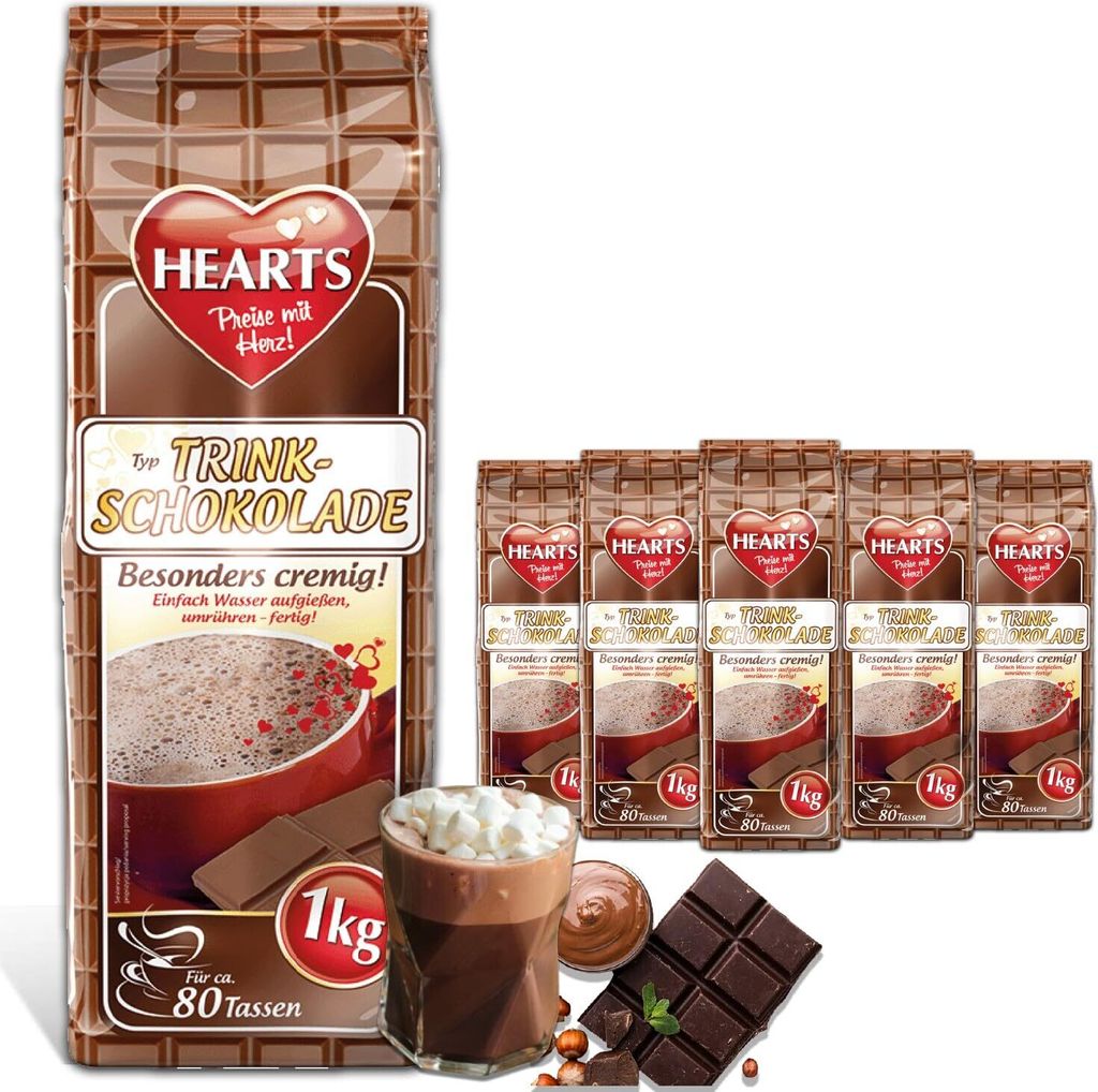 HEARTS Trinkschokolade 5 x 1kg Großpackung Instantgetränk Produktbild 