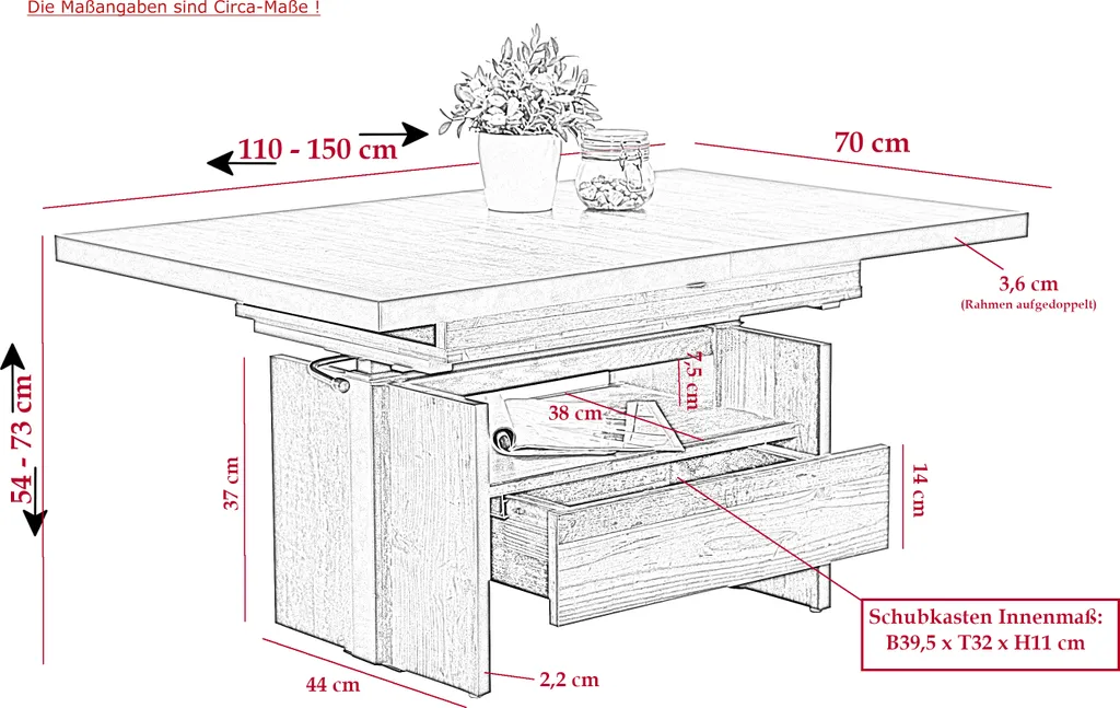 Table basse transformable bois et gris Noah avec tiroir et rangement 150cm - 6