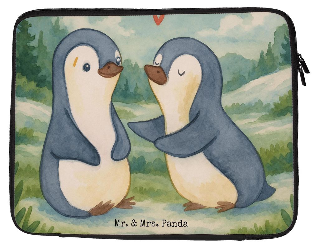 Mr. & Mrs. Panda Laptop Case Pinguine trösten Design 27 x 36 cm - Weiß - Geschenk, für Männer, Valentinstag, Hülle, Freundin, Laptophülle, Ho...
