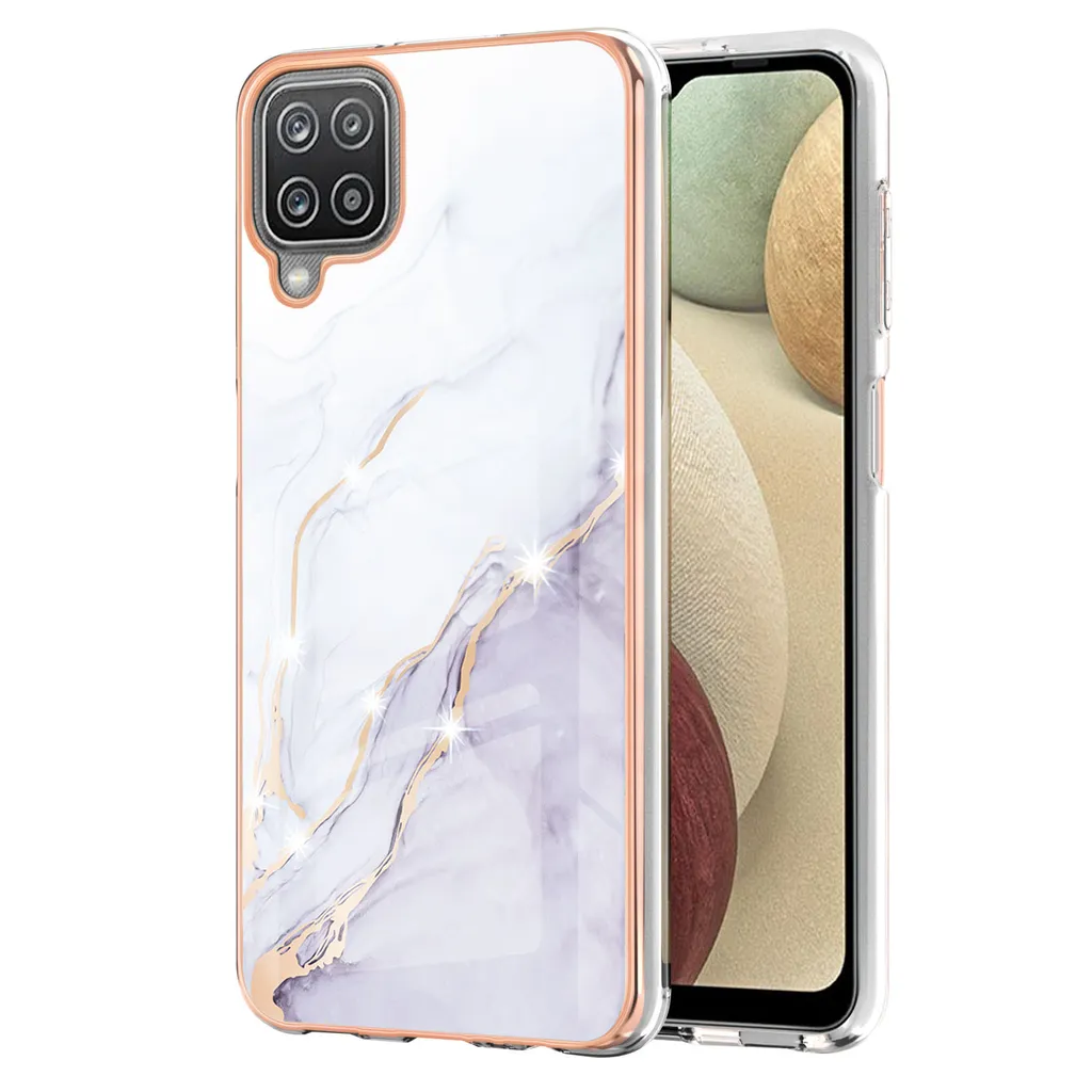 Custodia per Samsung Galaxy A12, sottile marmo antiurto custodia morbida TPU paraurti Bianco