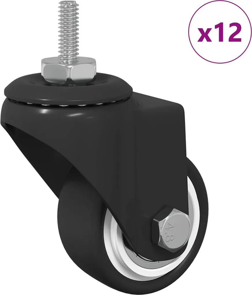 Roulette pivotante 40x40mm en fer et nylon noir pour meubles - Lot de 12