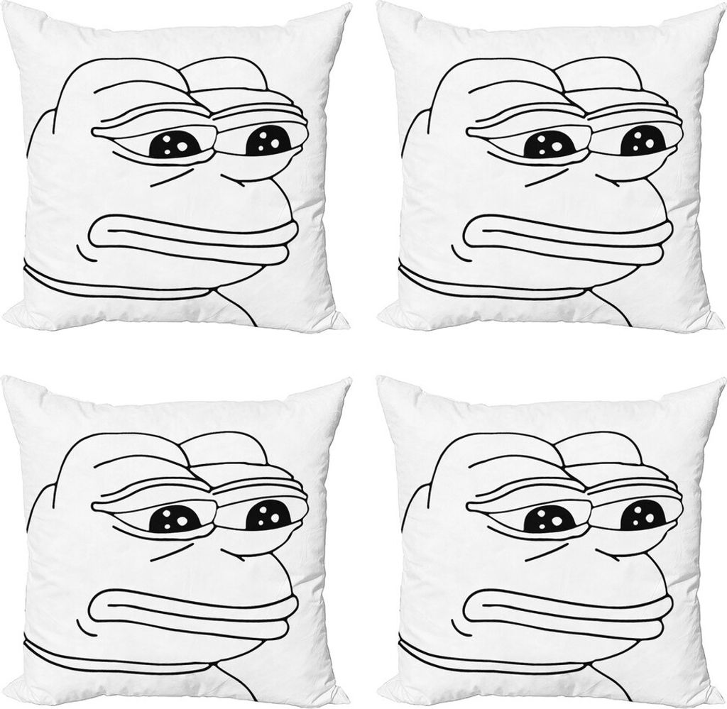 ABAKUHAUS Humor Kissenbezug Set (4 Stück), Weinend Frosch Meme Cartoon, Moderner Doppelseitiger Digitaldruck, 50 cm x 50 cm, Schwarz und weiß