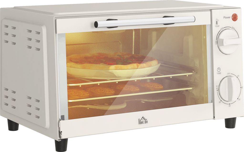 HOMCOM Minibackofen 9L Mini Ofen mit Backblech, Grillrost, 100 °C-230 °C, mit einstellbar Temperatur und Garzeit, 60 Min. Timer, 750W, Edelstahl,...